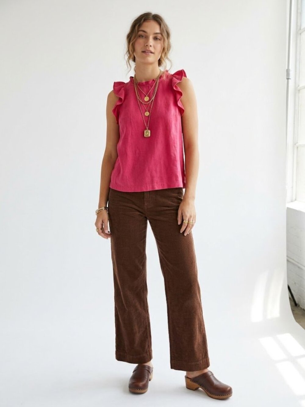 Cloth & Stone Anthropologie Red Ruffle Tank Top XS Lyocell